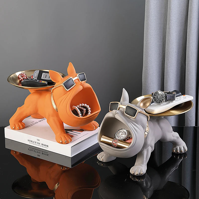 Home Decoration Handsome Bulldog Statue Dog Statue Tray Series Multi Functional Storage Home Decor