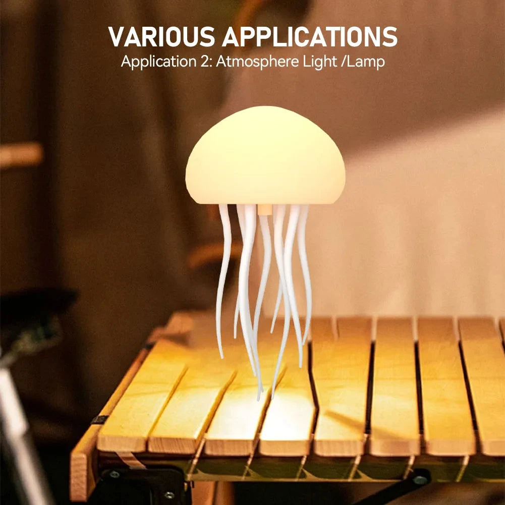 Jellyfish Cartoon LED Nihgt Light Voice Control Gradient Cute Rotating Jellyfish Hanging Bedside Lamp RGB Table Lamps Room Decor
